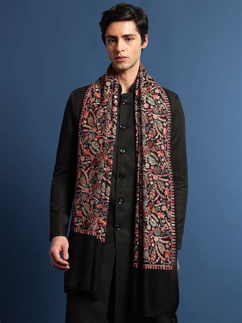 Pashmoda Men 100% Pure Wool Fabric Sozni Embroidered Shawl (Size: 101x