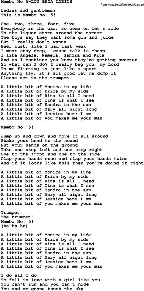 Novelty Song: Mambo No 5-Lou Bega Lyrics lyrics