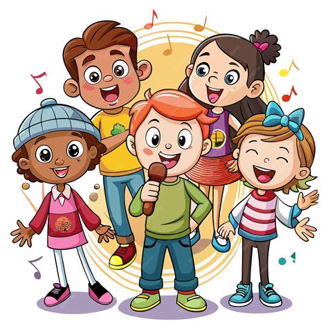 Four cartoon children sing a song together | Premium AI-generated vector