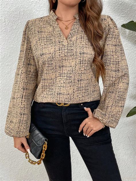 SHEIN LUNE Plus Size Printed Notch Neck Blouse | SHEIN USA