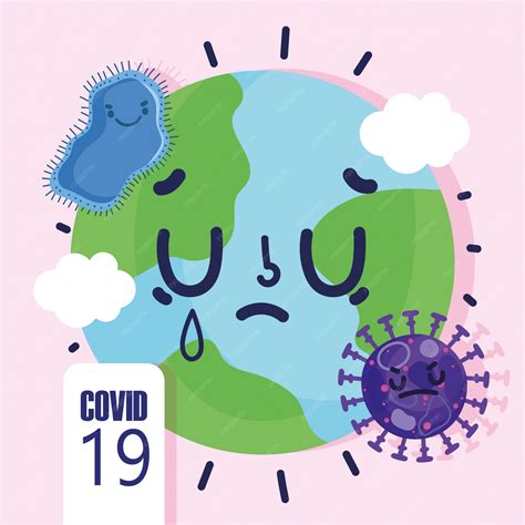 Virus covid 19 pandemic, cartoon sick world crying | Premium Vector