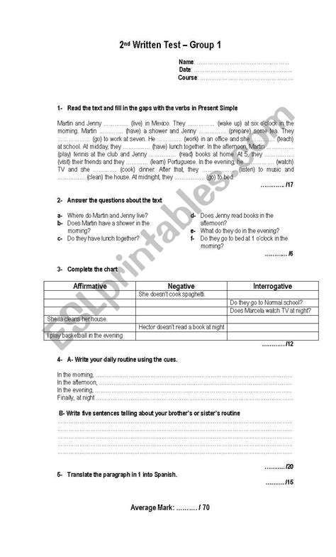 Image result for Present Simple Test Sheet