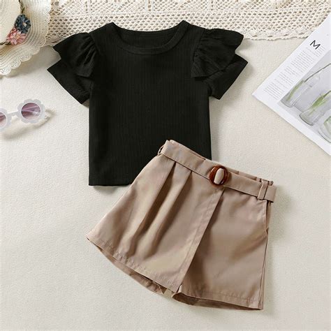 Shop Online Girls Black Solid T-shirt and Shorts Set at ₹781