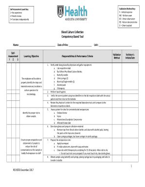 Fillable Online Blood Culture Collection Competency Based Tool - PAWS ...