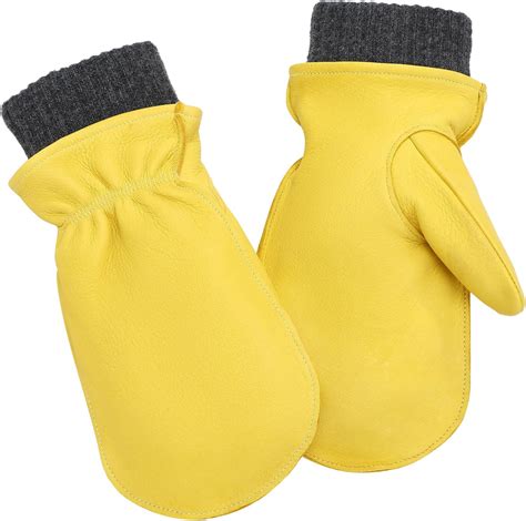 Toulite Men's Waterproof Deerskin Leather Mittens Winter Work Gloves with Removable Wool Liner ...