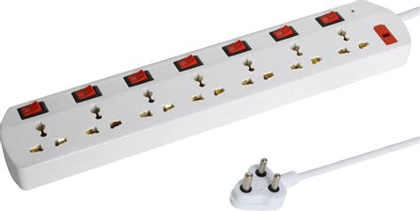Brillar 7 Socket Extension Board With 3 MetreL Long Wire Fuse LED ...