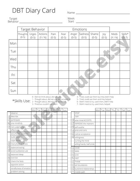 DBT Diary Card, Weekly DBT Skills Tracking - Etsy