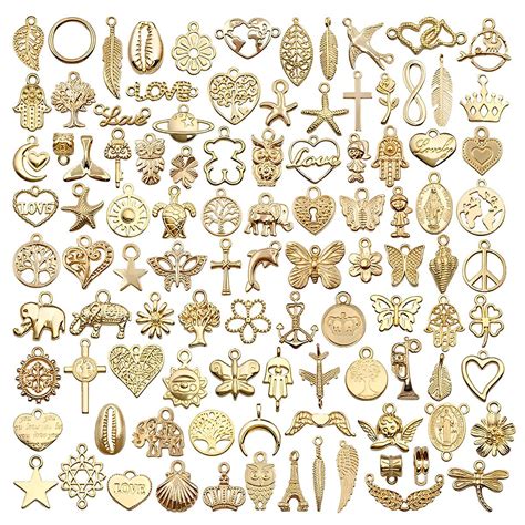 SANNIDHI® Metal 100Pcs Gold Alloy Charms For Jewellery Making Pendants ...