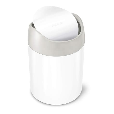simplehuman 1.5 Litre countertop Trash can, White Stainless Steel ...