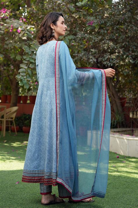Sky Blue Kotadoriya Dupatta With Fabric Borders | Cotras
