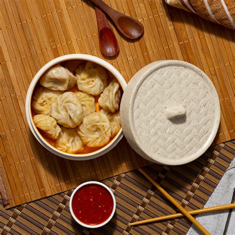 Jimkia Ceramic Serving Bowl With Lid, Idli Serving Bowl, Momo Serving ...
