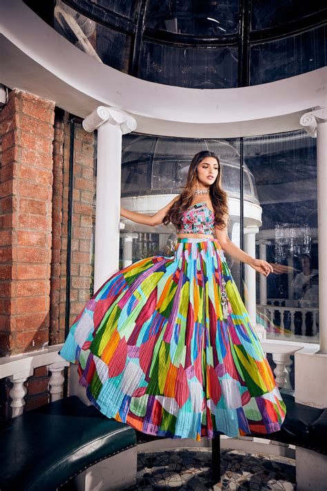 Neerus Multi Ethnic Printed Crepe Flared Lehenga - Choli + Lehenga ...