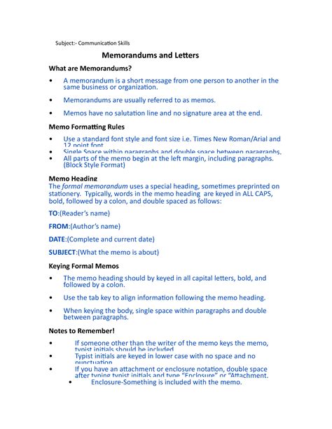 Memorandums and Letters - Subject:- Communication Skills Memorandums ...