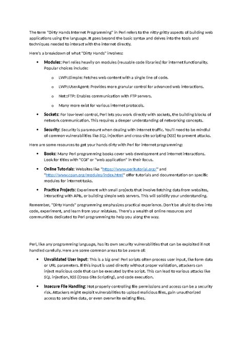 Dirty Hands Internet Programming in Perl: Key Concepts and Security ...