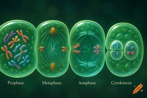 Diagram illustrating the five stages of mitosis: Prophase, Metaphase, Anaphase, Telophase, and ...