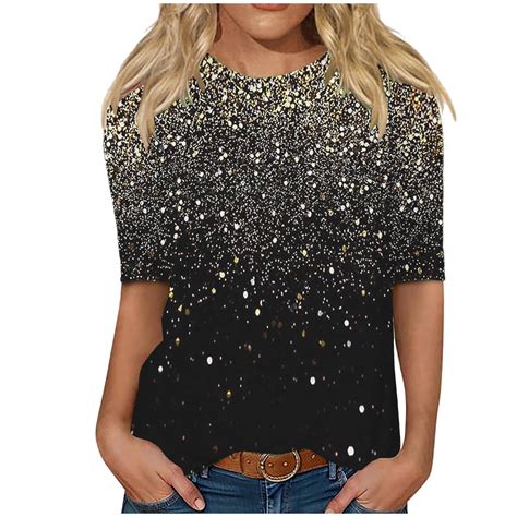 Jewelreauty Elbow Length Crewneck Shirts Women Casual Loose Graphic T ...