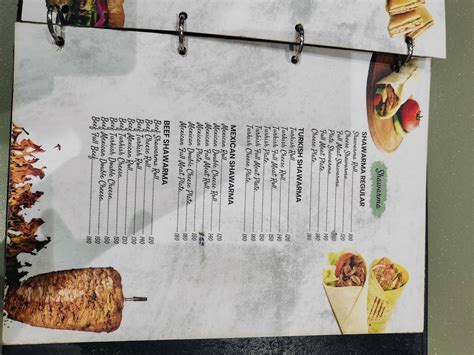 Menu at Chickago Arabic shwarma, Kottakkal