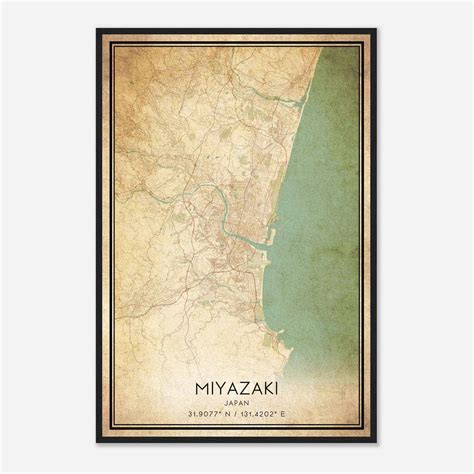 Vintage Miyazaki Japan Map Poster, Miyazaki City Road Wall Art Print - Custom Maps & Posters