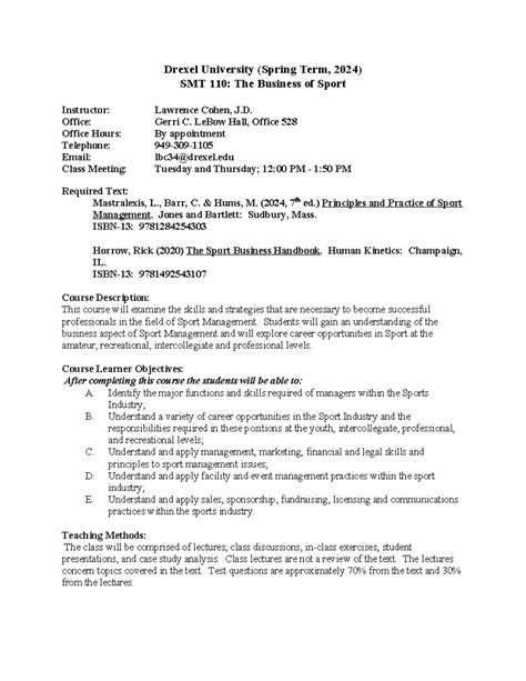 Business of Sport - Drexel University (Spring Term, 2024) SMT 110: The ...