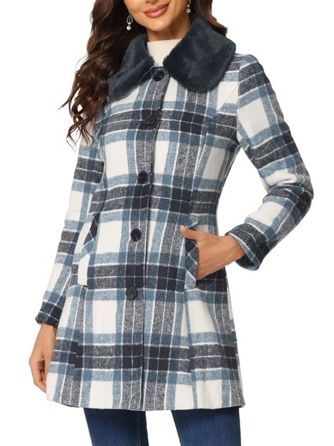 INSPIRE CHIC Women's Plaid Winter Faux Fur Collar Outerwear Long Coat ...
