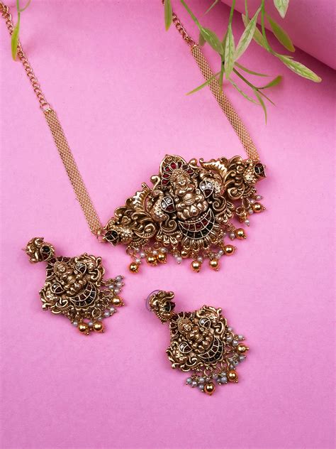 Classic Gold Plated Lakshmi Temple Choker Set – StileAdda