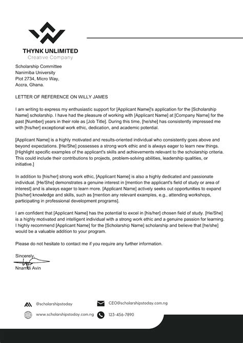 Letter Of Recommendation Scholarship Template | Fanny Printable