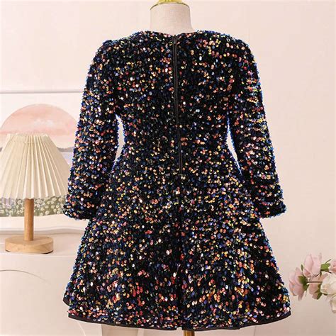 Shop Online Girls Black Sequin Embellished Full-Sleeve Party Dress at ₹2061
