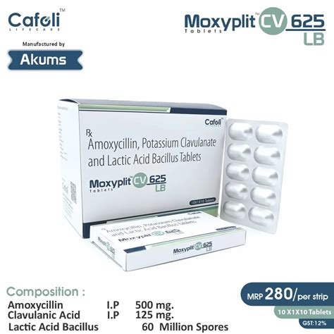 Moxyplit CV 375 Tablet (Amoxycillin 250mg + Clavulanic Acid 125mg)