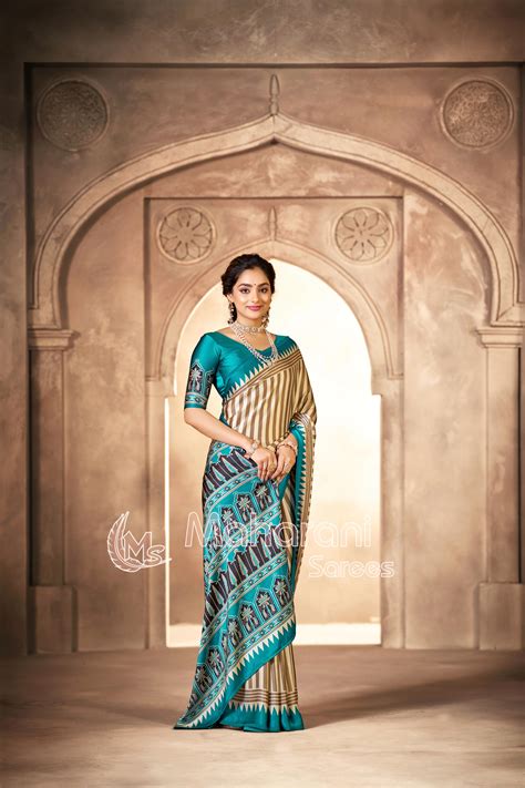 Cream With Rama Border Ajrakh Hand-Printed Modal Silk Saree – Maharanisaree