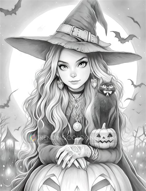 25 Halloween Witches Grayscale Coloring Pages - Halloween Coloring ...