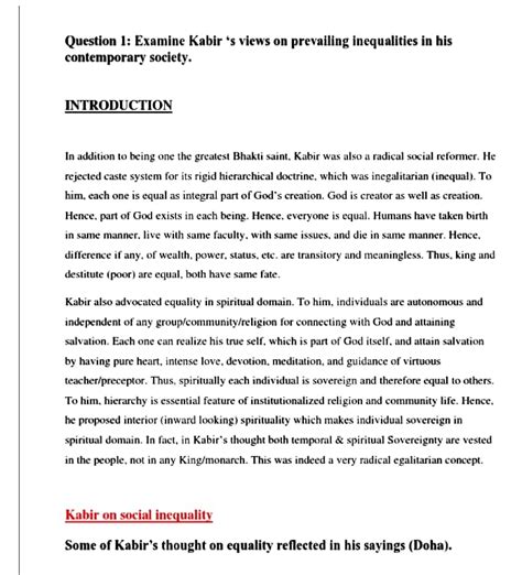 Kabir on social inequalities - Question I : Exan1lne Kabir 's views on ...