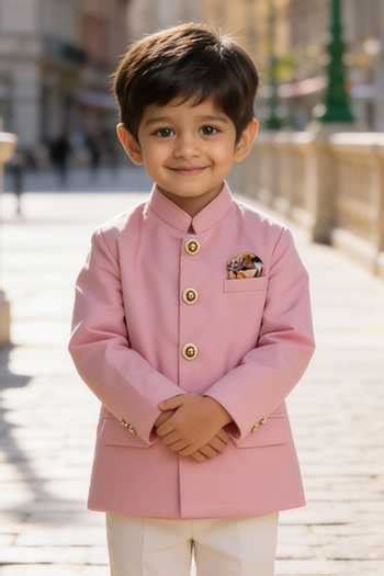 Buy Pink Suiting Brooches Front Buttoned Bandhgala And Pant Set For ...