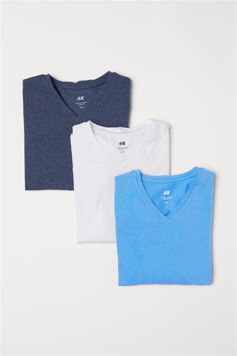 3-pack Slim Fit V-neck T-shirts - Blue - Men | H&M IN