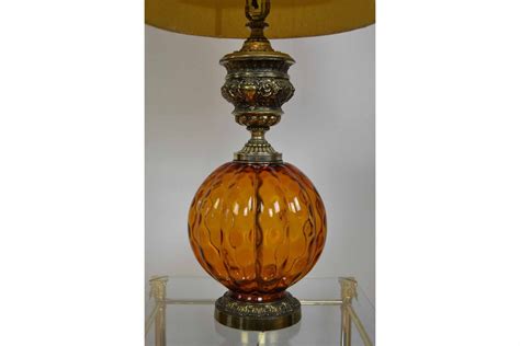 1960s Bohemian Style Amber Art Glass Floor Lamp or large Table Lamp ...