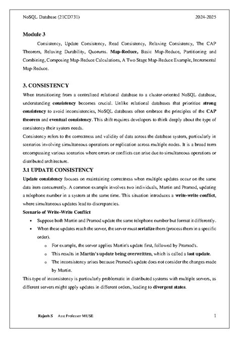 NoSQL Database (21CD731) Module 3: Consistency and CAP Theorem Notes ...