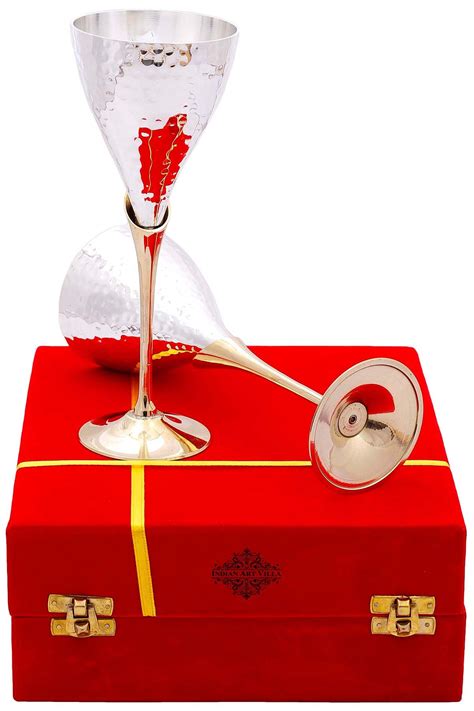 Buy IndianArtVilla Silver Plated Hammered Design Goblet Flute Wine ...