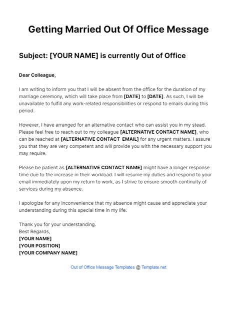 Free Getting Married Out Of Office Message Template to Edit Online
