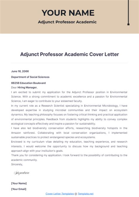 Free Adjunct Professor Academic Cover Letter Template to Edit Online