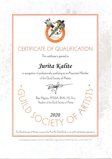 AGSA Qualification Certificate professional artist Level 2 - JURITA ...