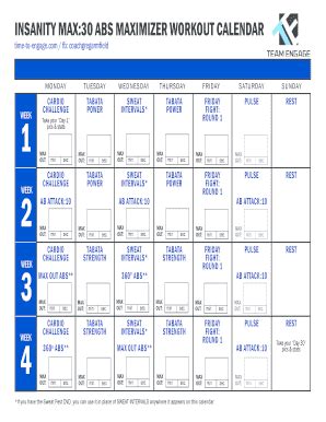 Insanity Max 30 Ab Maximizer Workout Calendar | EOUA Blog