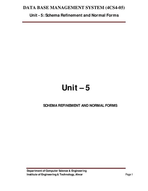 Final Unit 5 - no description - Unit - 5 : Schema Refinement and Normal ...