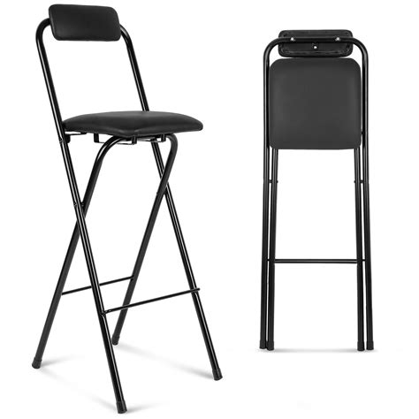 Thyle Folding Bar Stool with Backrest, Leather Padded Counter Height ...