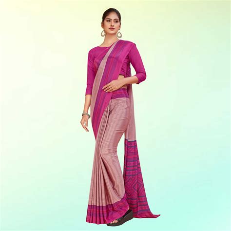 Women's Premium Silk Chiffon EverGreen Housekeeping Uniform Sarees With ...