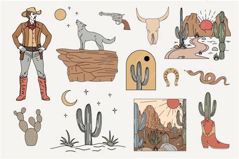 Premium Vector | A collage of illustrations for the cowboy and the cowboy.