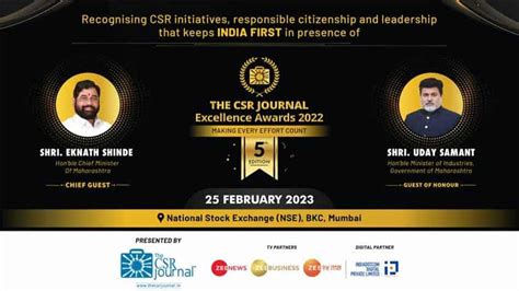 Fifth Edition of The CSR Journal Excellence Awards to be hosted on 25th ...