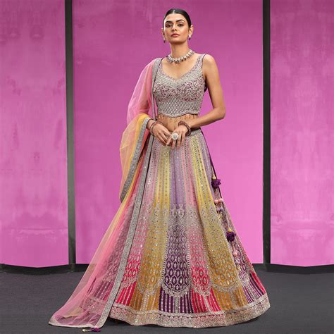 Multi-Colour Contrasted Thread Work Lehenga Set – Suvidha Fashion
