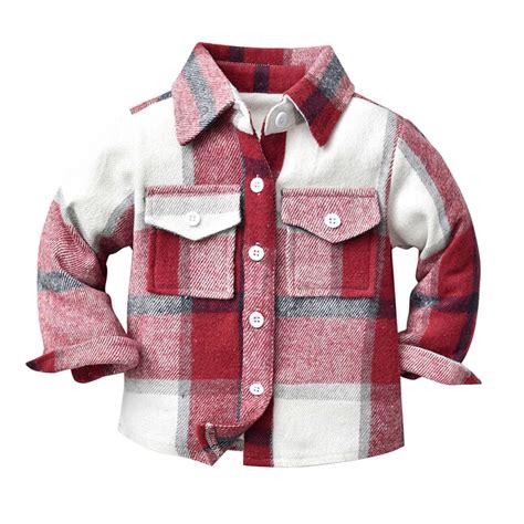 Baby Boys Girls Flannel Shirt Jackets Unisex Toddler Plaid Long Sleeve ...