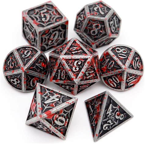 Buy Haxtec Blood Splatter Metal DND Dice Set W Gift Leather Dice Bag ...