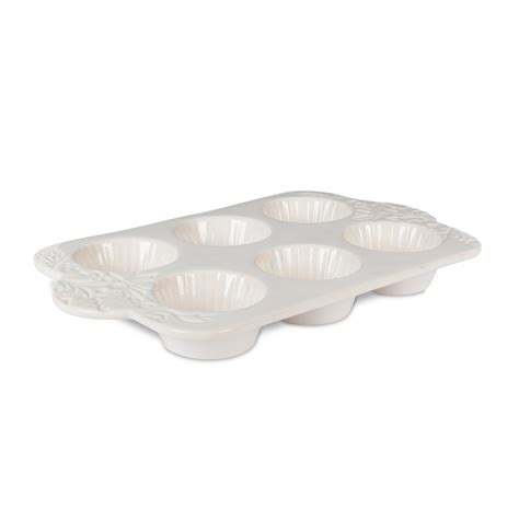 GG Collection Etched Floral White Stoneware Muffin Pan - GG Collection ...