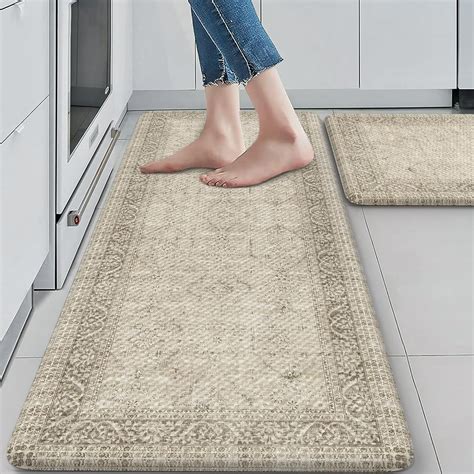 KIMODE Farmhouse Anti Fatigue Kitchen Mat,Vintage Brown Kitchen Rugs ...